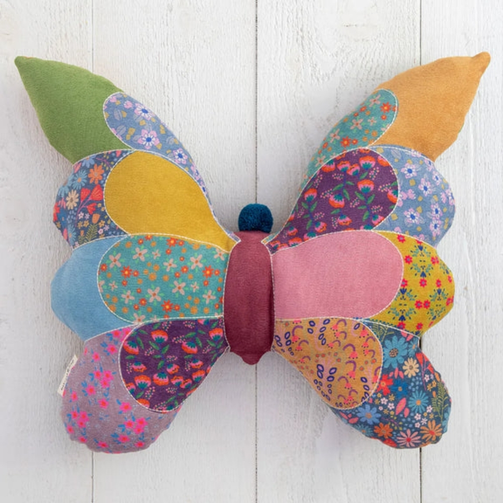 NWT Whimsey Patchwork Butterfly Pillow Natural Life Multi Color